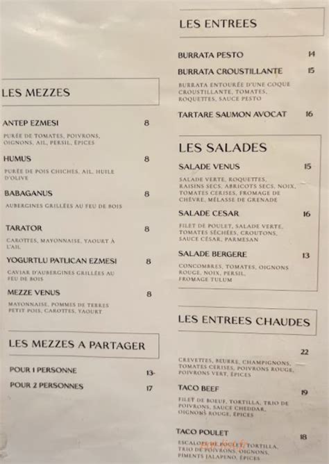 menu de venus steakhouse|More.